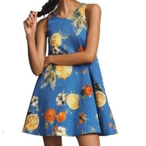 Maeve Womens Mini Dress Sapphire Blue Citrus Multi Size XL The Keiko Pockets